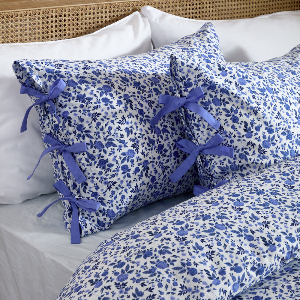 Hannah Floral 100% Cotton Duvet Cover Set Blue
