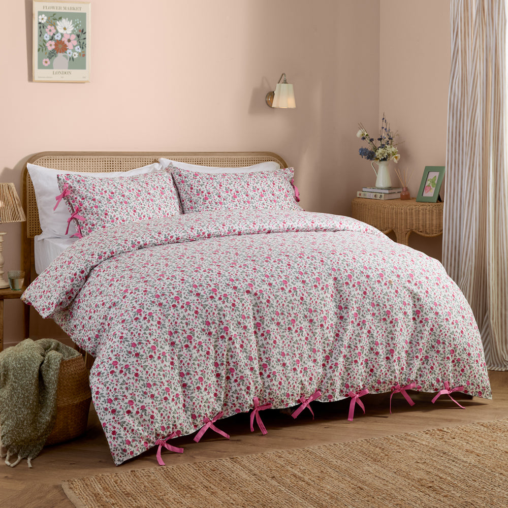 Floral Pink Bedding - Hannah Floral 100% Cotton Duvet Cover Set Pink Wylder