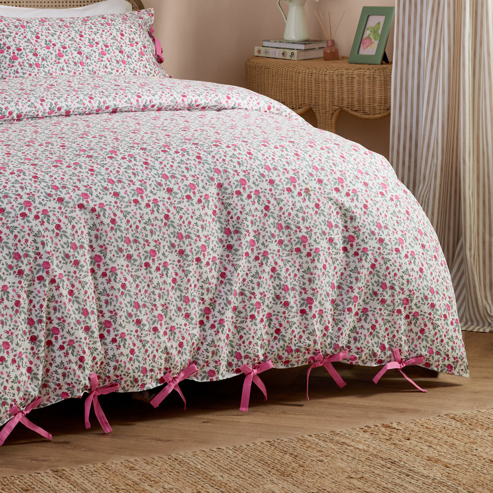 Hannah Floral 100% Cotton Duvet Cover Set Pink