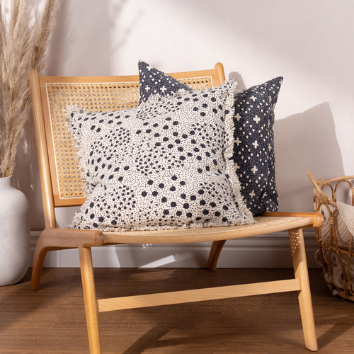 Spotted Blue Cushions - Hara Woven Fringed Cotton Cushion Cover Ink Yard