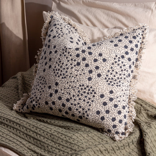 Spotted Blue Cushions - Hara Woven Fringed Cotton Cushion Cover Ink Yard