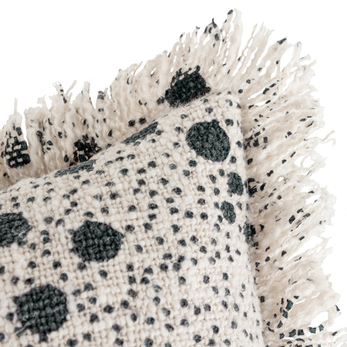Spotted Black Cushions - Hara Woven Fringed Cotton Cushion Cover Lichen Yard