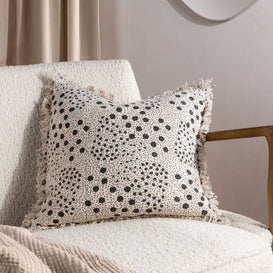 Yard Hara Woven Fringed Cotton Cushion Cover in Lichen