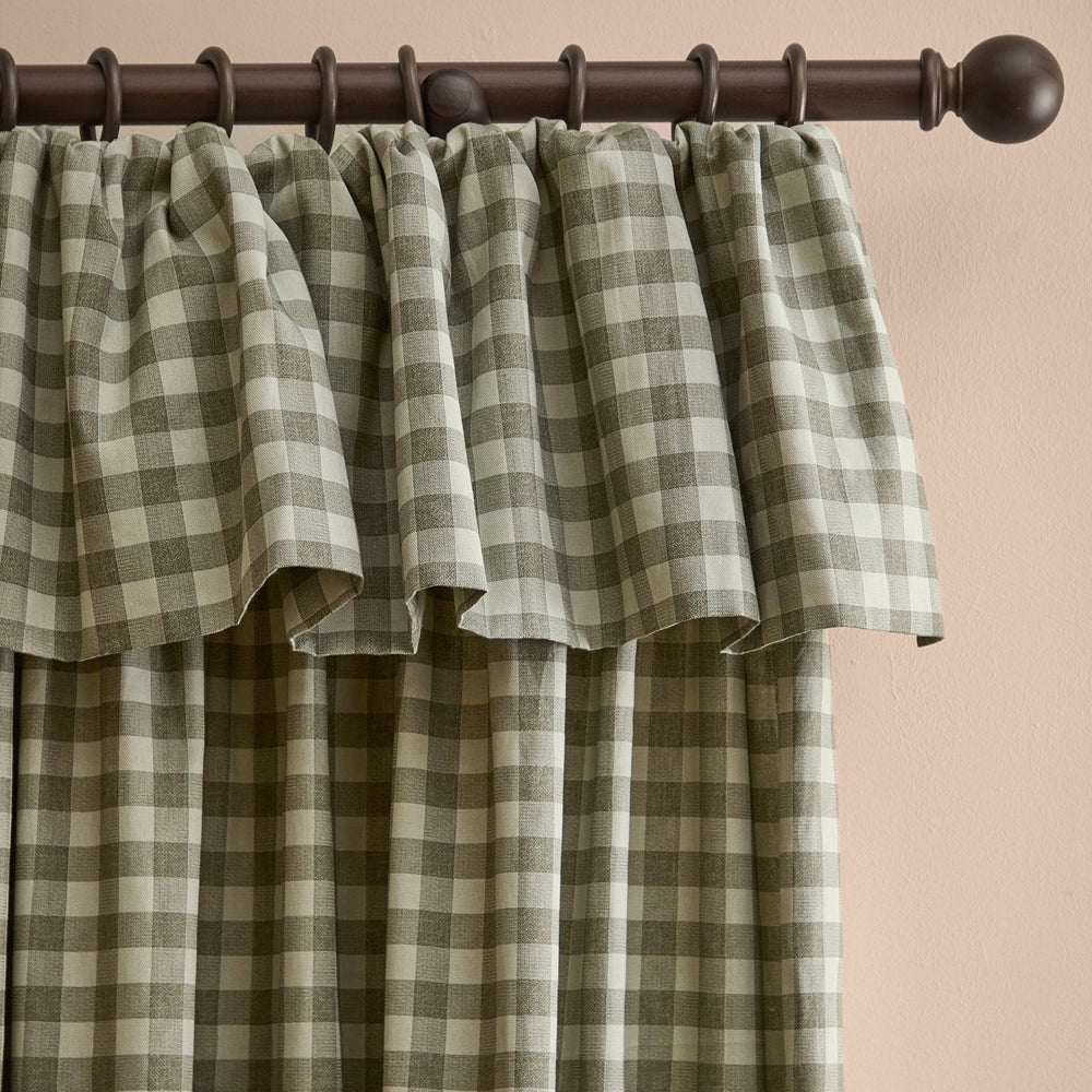 Harriet Gingham Printed Fully Lined Curtains Baygreen/Mist