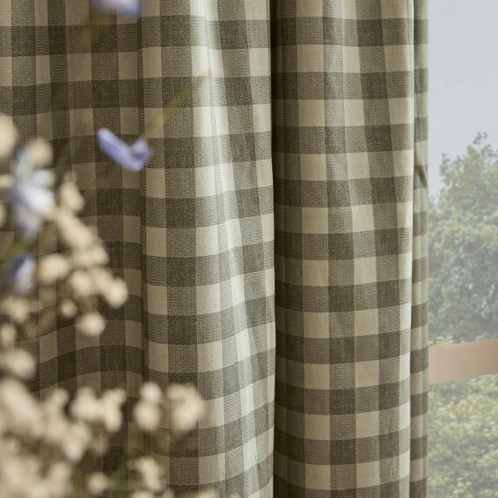 Harriet Gingham Printed Fully Lined Curtains Baygreen/Mist