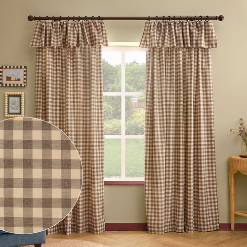 Harriet Gingham Printed Fully Lined Curtains Buttermilk/Chocolate