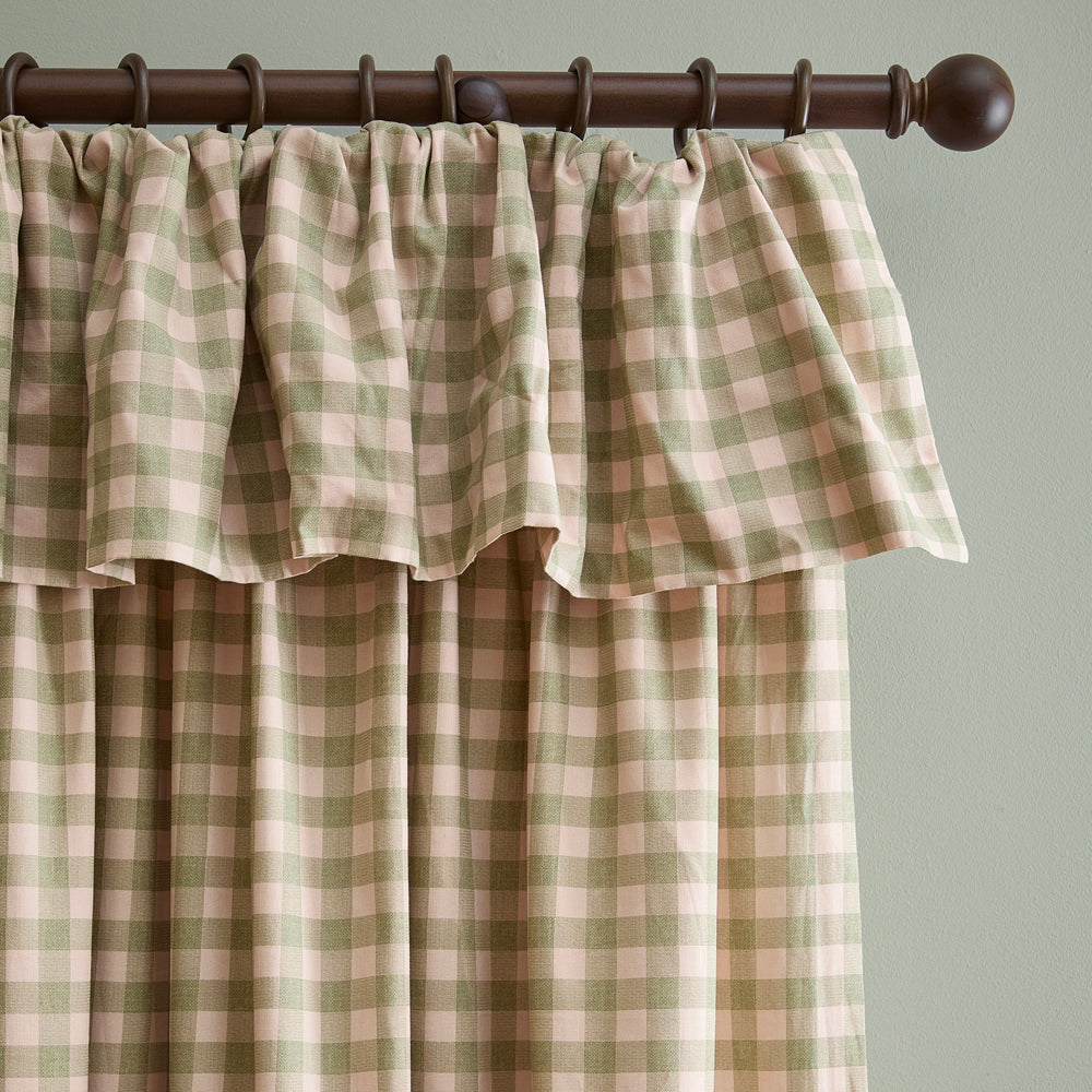 Harriet Gingham Printed Fully Lined Curtains Pink/Green