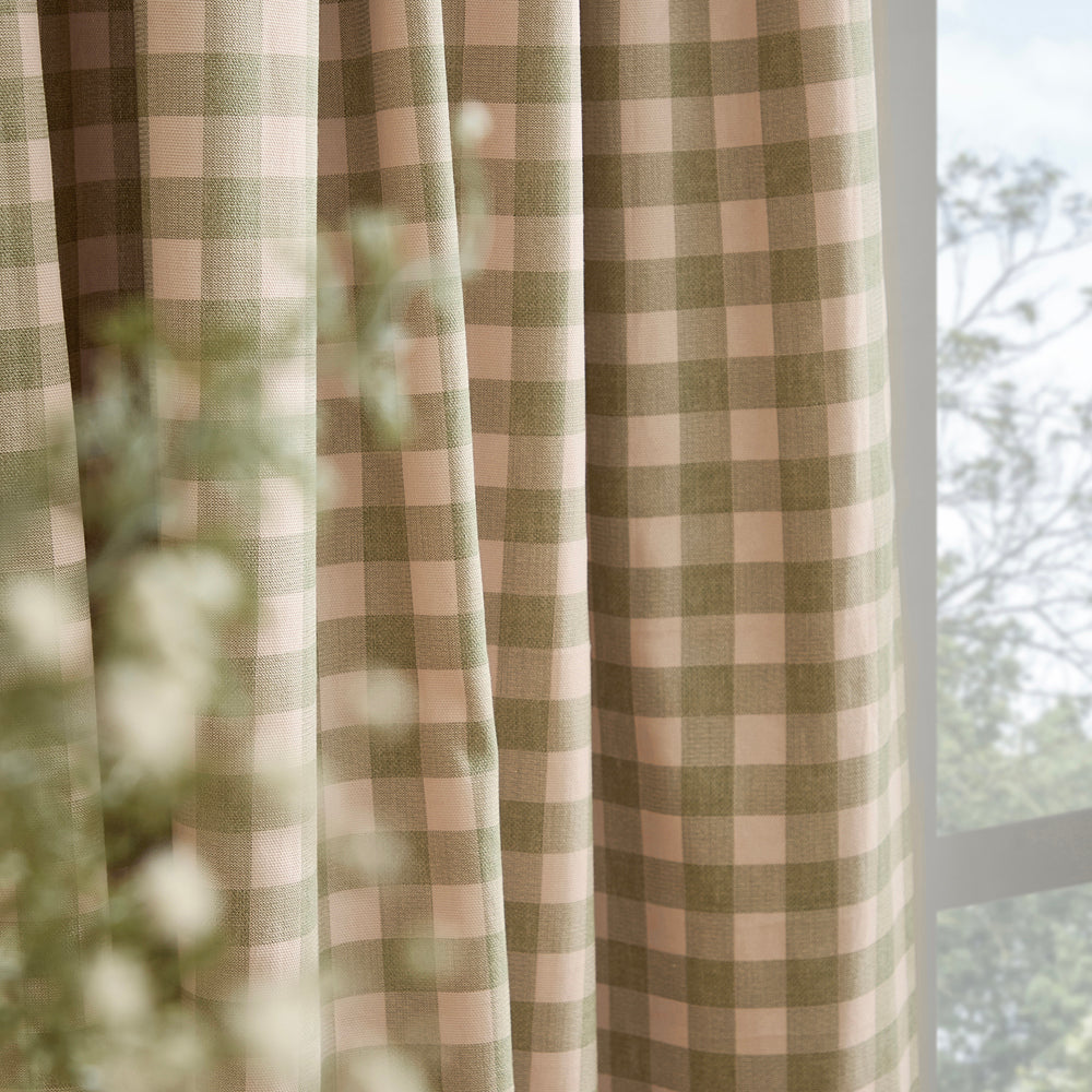 Harriet Gingham Printed Fully Lined Curtains Pink/Green