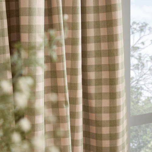 Harriet Gingham Printed Fully Lined Curtains Pink/Green