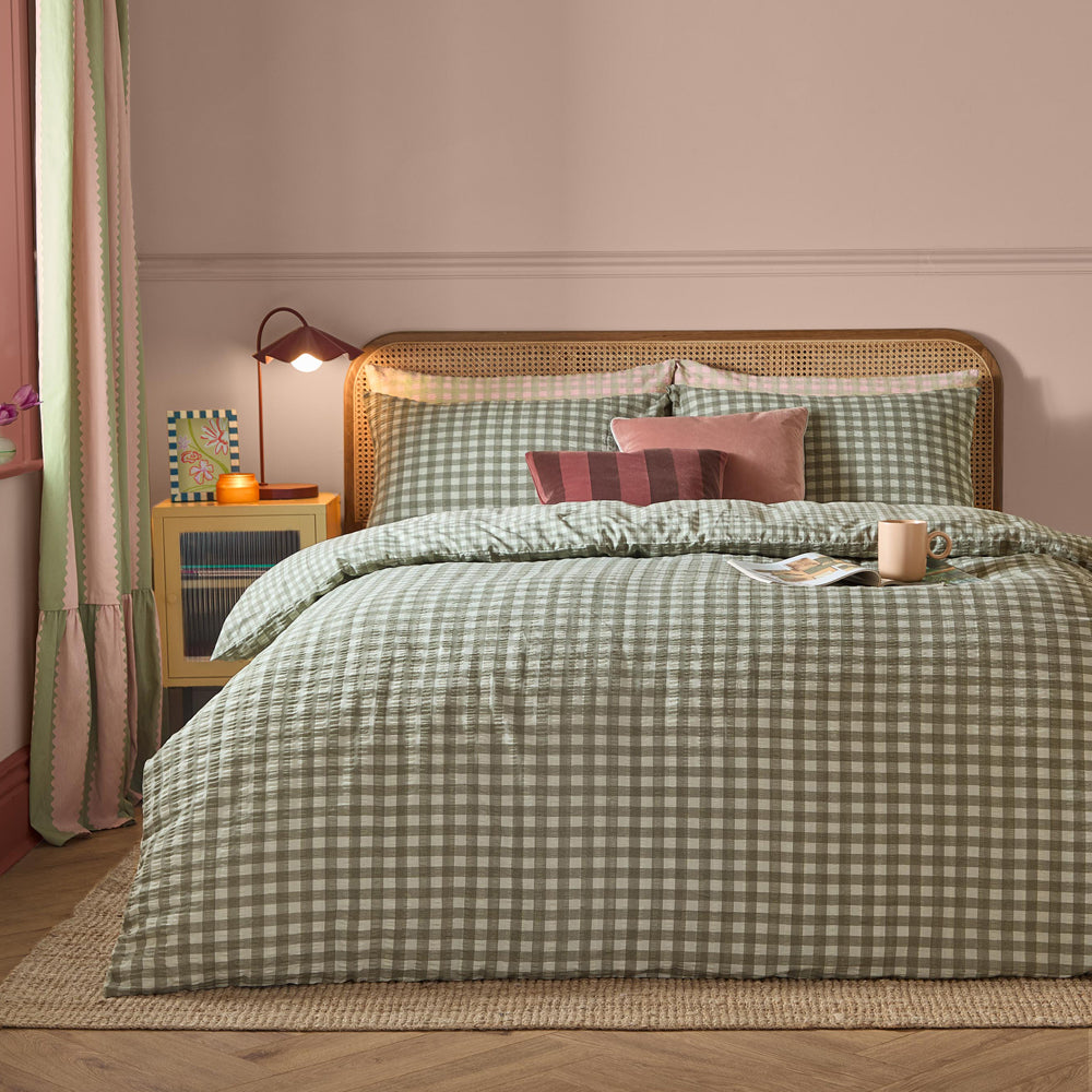 Harriet Gingham Reversible Seersucker Duvet Cover Set Baygreen/Mist