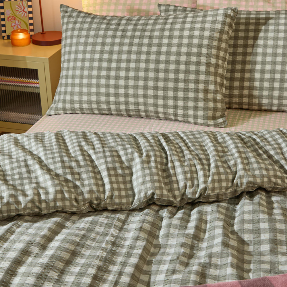 Harriet Gingham Reversible Seersucker Duvet Cover Set Baygreen/Mist