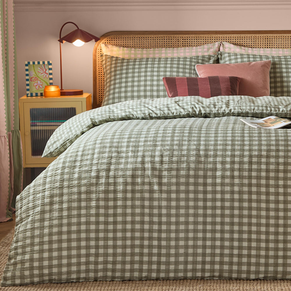 Harriet Gingham Reversible Seersucker Duvet Cover Set Baygreen/Mist