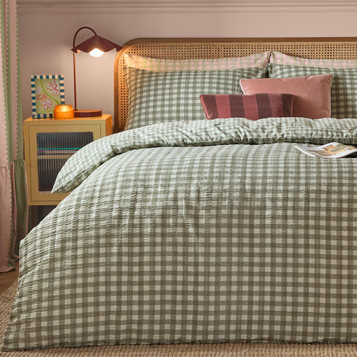 Harriet Gingham Reversible Seersucker Duvet Cover Set Baygreen/Mist
