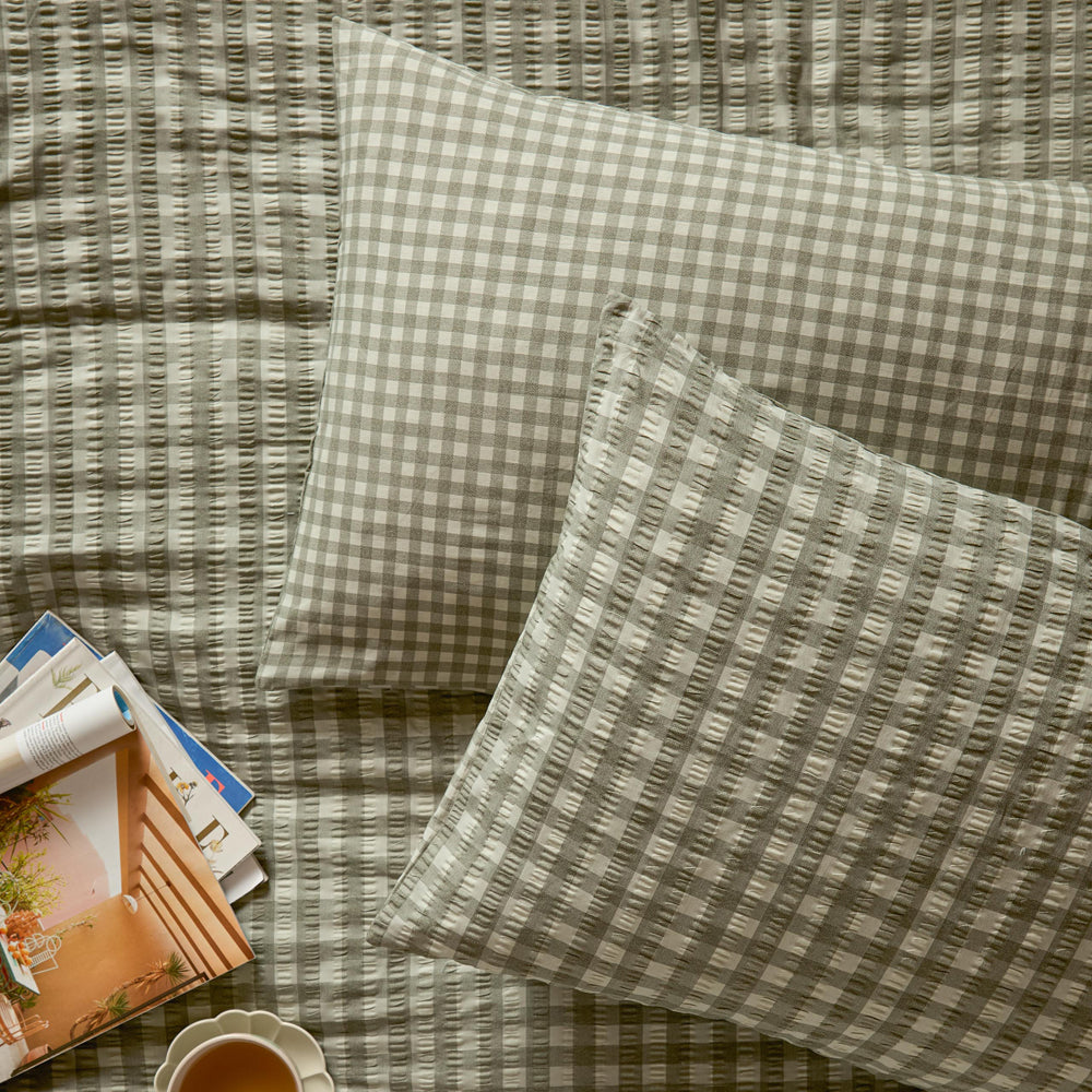 Harriet Gingham Reversible Seersucker Duvet Cover Set Baygreen/Mist