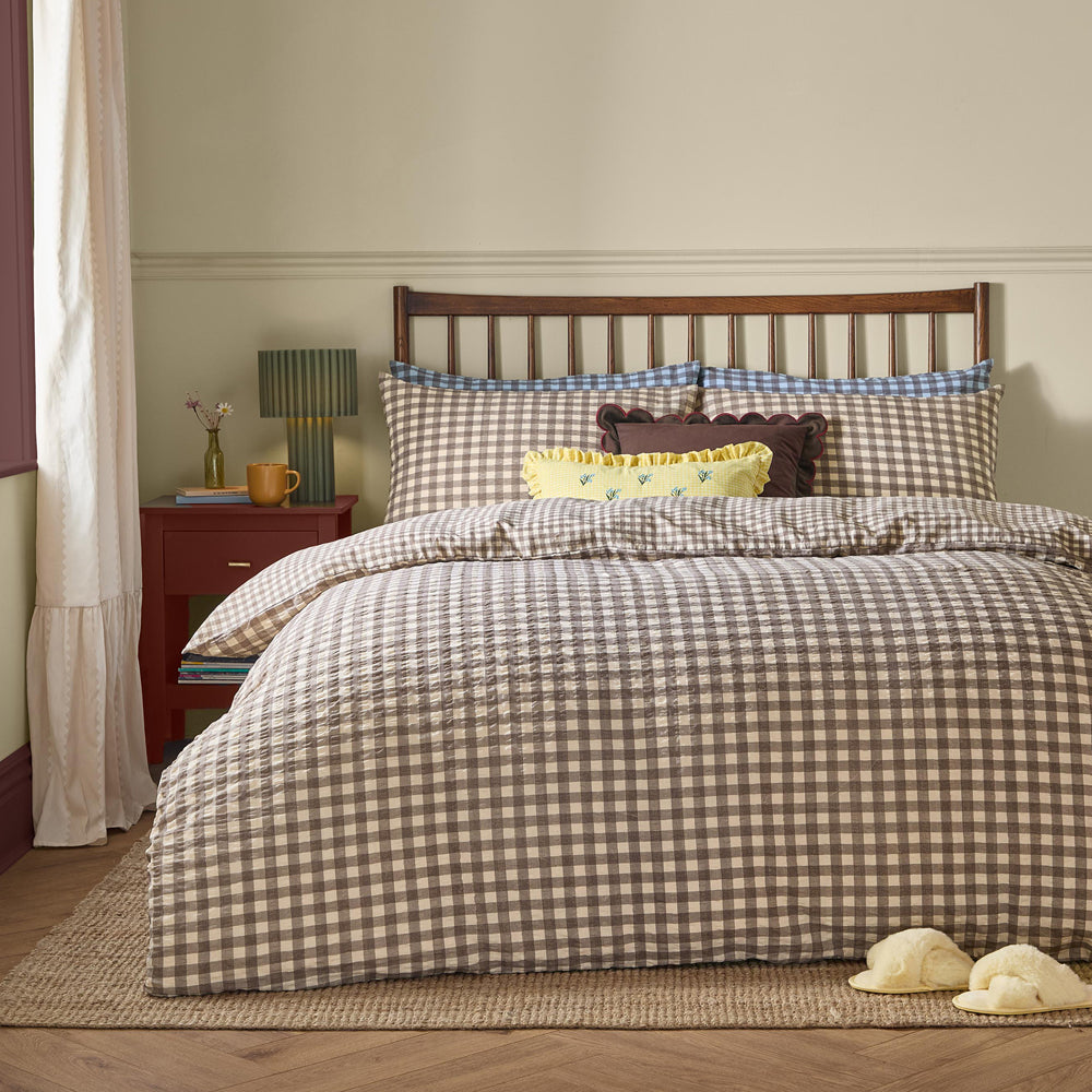 Check Yellow Bedding - Harriet Gingham Reversible Seersucker Duvet Cover Set Buttermilk/Chocolate Furn