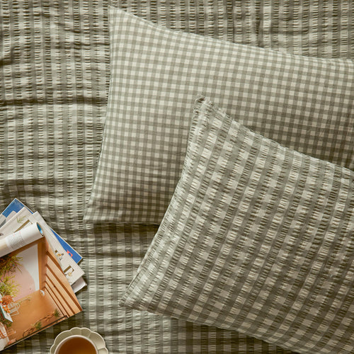 Harriet Gingham Reversible Seersucker Pillowcase Pair Baygreen/Mist