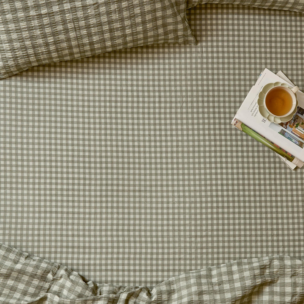 Harriet Gingham 100% Cotton Fitted Sheet Baygreen/Mist