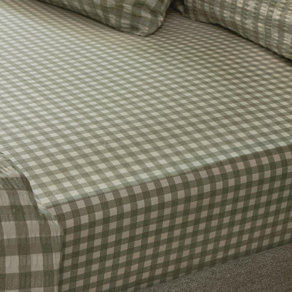 Harriet Gingham 100% Cotton Fitted Sheet Baygreen/Mist
