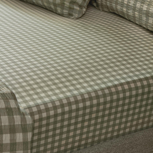 Harriet Gingham 100% Cotton Fitted Sheet Baygreen/Mist