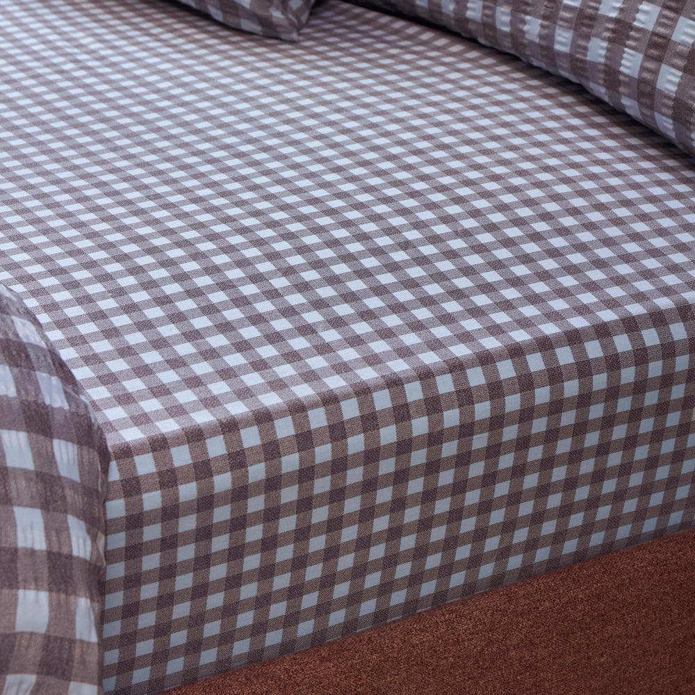 Harriet Gingham 100% Cotton Fitted Sheet Blue/Chocolate