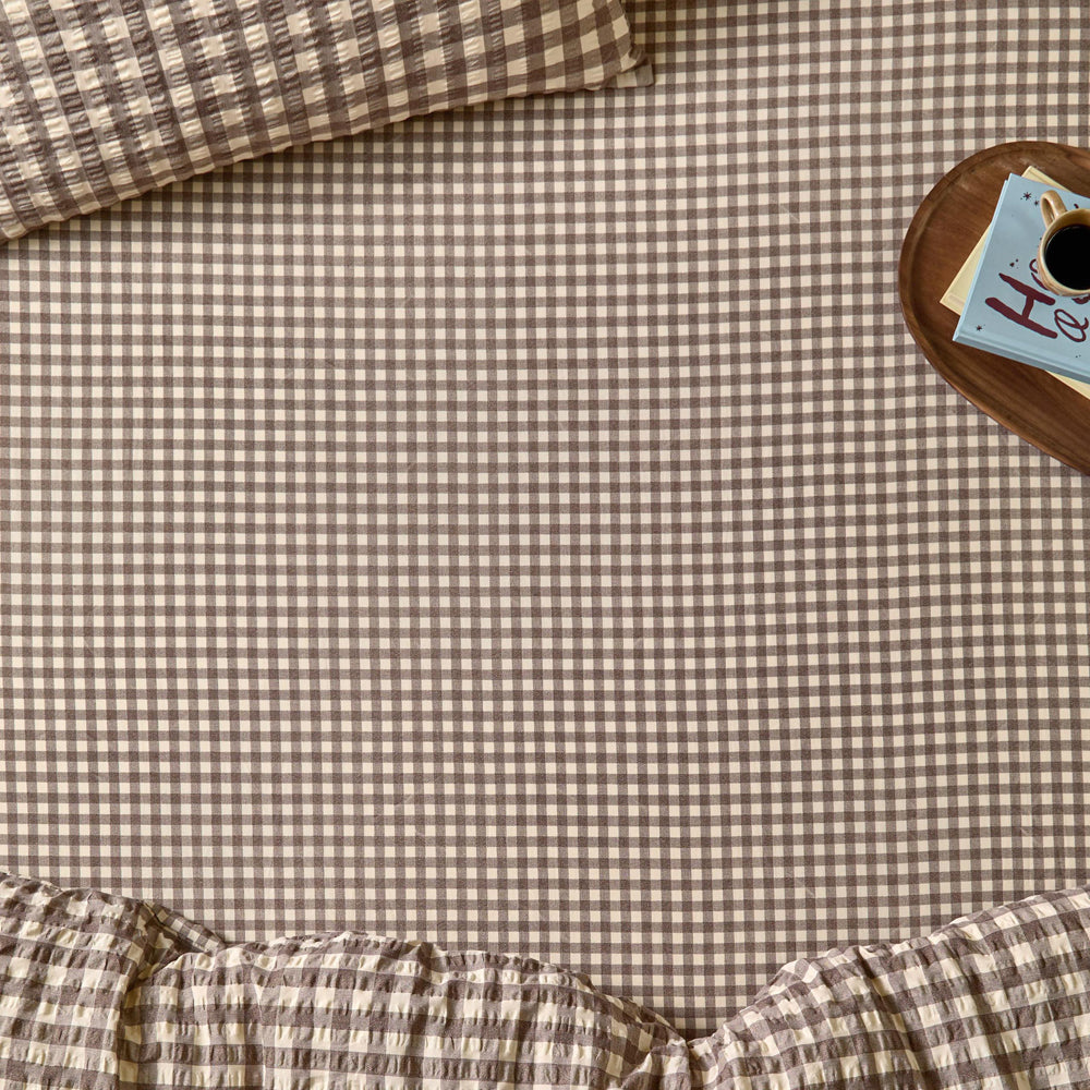 Check Yellow Bedding - Harriet Gingham 100% Cotton Fitted Sheet Buttermilk/Chocolate Furn