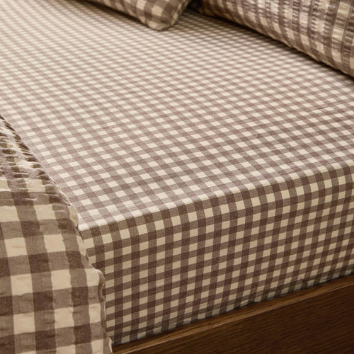 Harriet Gingham 100% Cotton Fitted Sheet Buttermilk/Chocolate