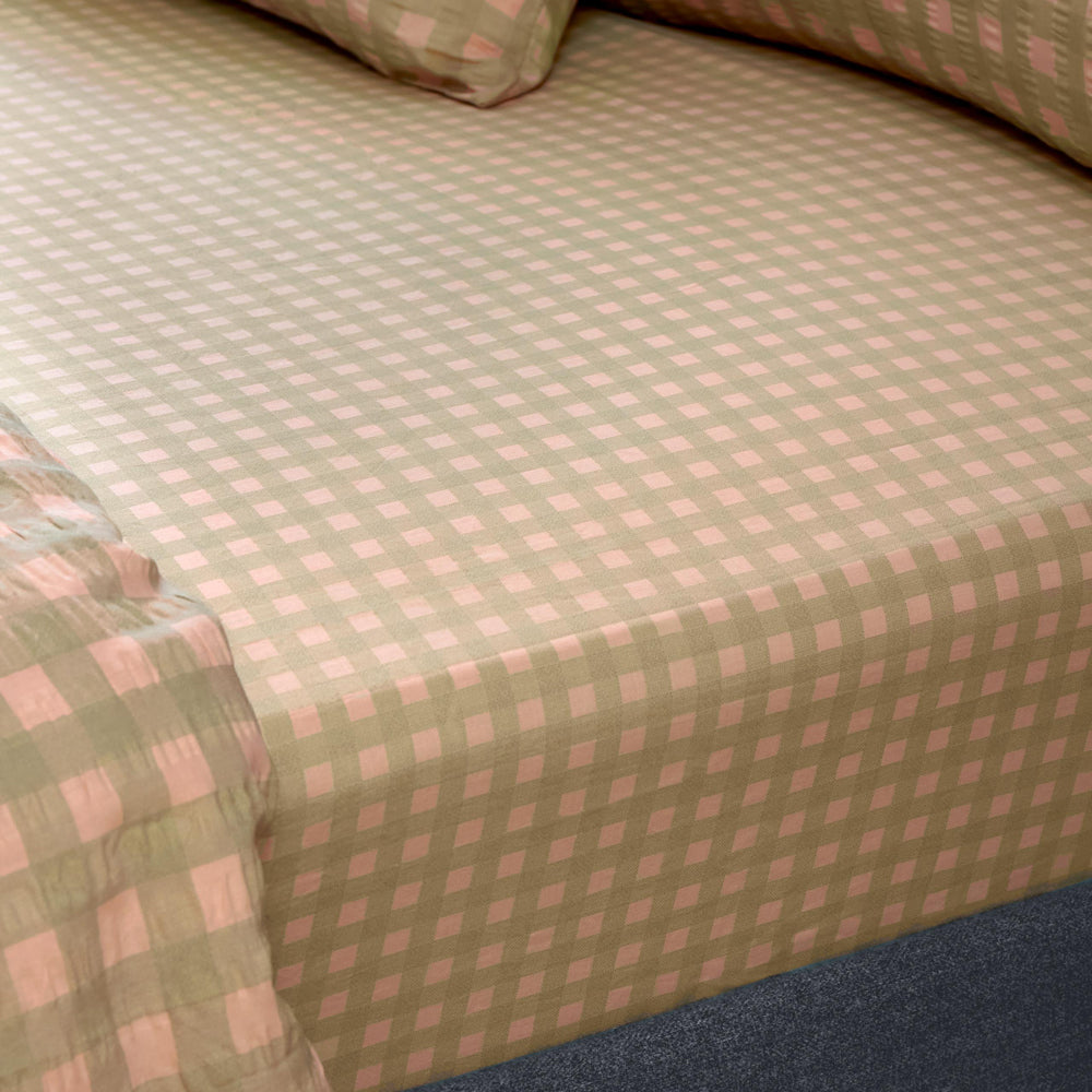 Harriet Gingham 100% Cotton Fitted Sheet Pink/Green