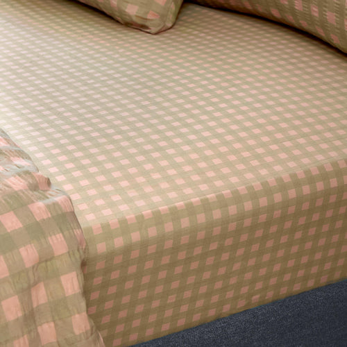 Harriet Gingham 100% Cotton Fitted Sheet Pink/Green