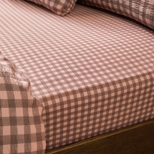 Harriet Gingham 100% Cotton Fitted Sheet Rose/Chocolate
