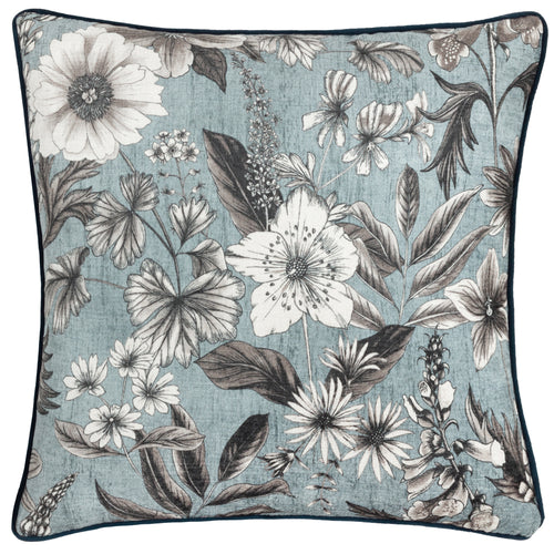 Floral Blue Cushions - Harlington Botany Floral Piped Cushion Cover Petrol Wylder Nature