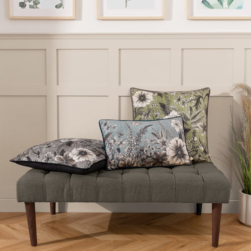 Floral Blue Cushions - Harlington Gardenia Floral Piped Cushion Cover Petrol Wylder