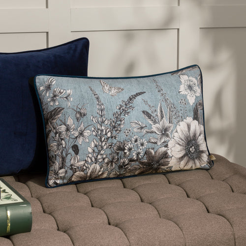 Floral Blue Cushions - Harlington Gardenia Floral Piped Cushion Cover Petrol Wylder