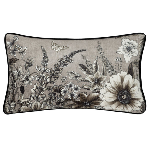 Floral Beige Cushions - Harlington Gardenia Floral Piped Cushion Cover Sepia Wylder Nature