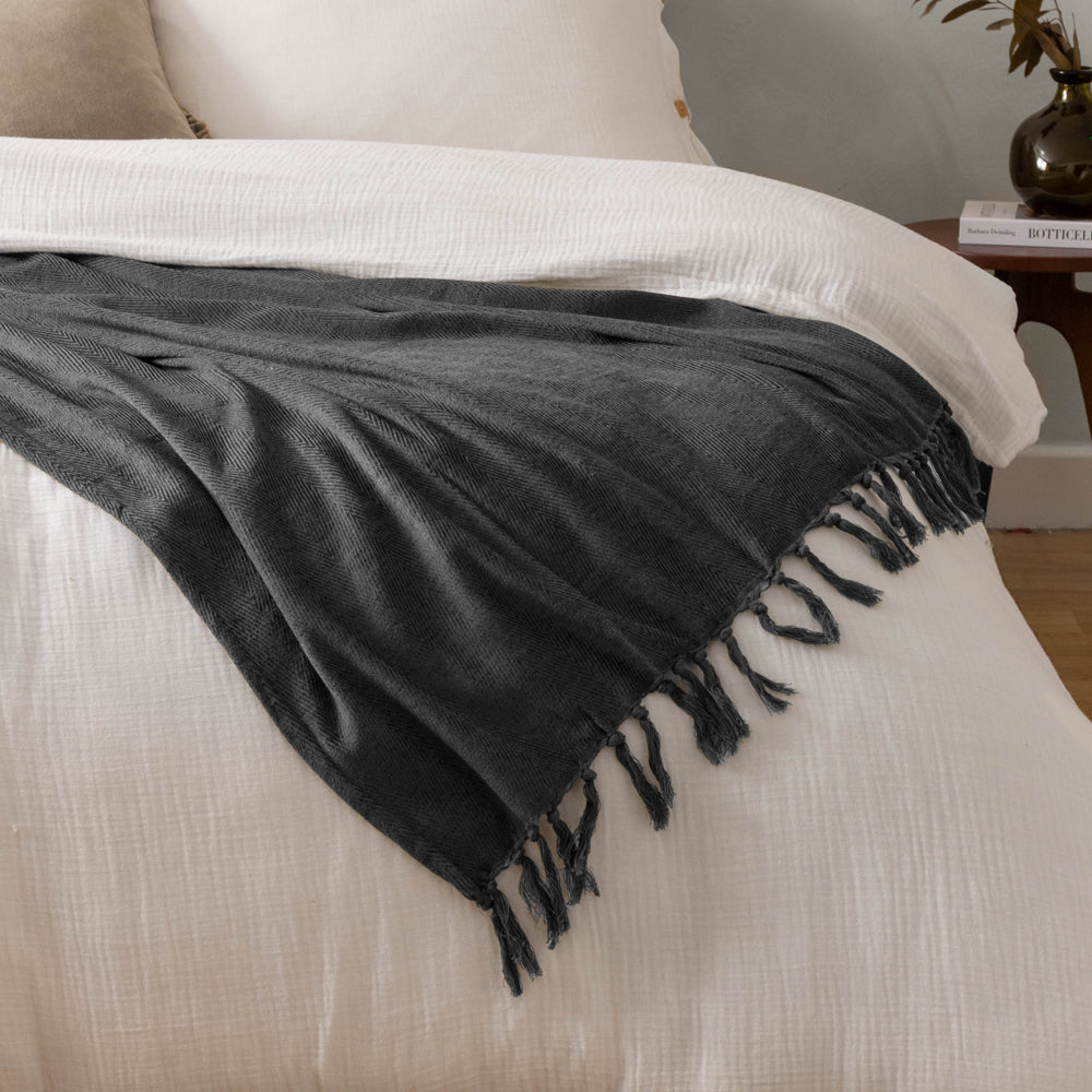 Herringbone Grey Throws - Harri  Throw Dusk Yard