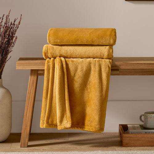 Plain Yellow Throws  - Harrow Fleece Throw Ochre Furn