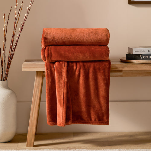 Plain Orange Throws  - Harrow Fleece Throw Rust Furn