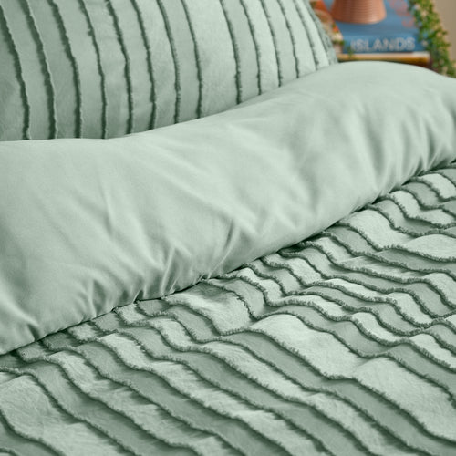 Harrison Stripe Tufted Soft Touch Duvet Cover Set Eucalyptus