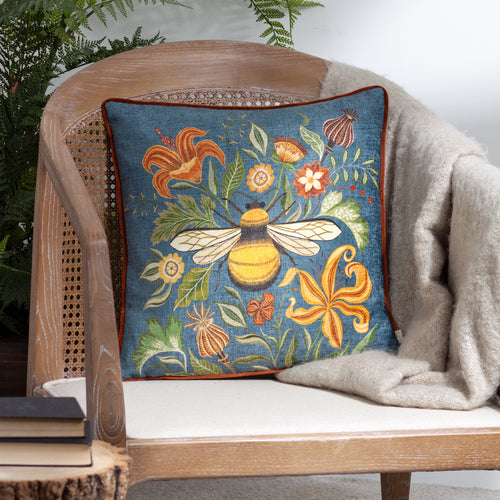 Animal Blue Cushions - Hawthorn Bee Cushion Cover Petrol Evans Lichfield