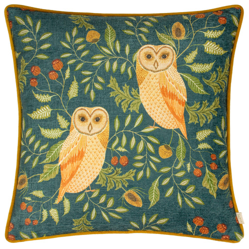 Animal Blue Cushions - Hawthorn Owls Cushion Cover Teal Evans Lichfield