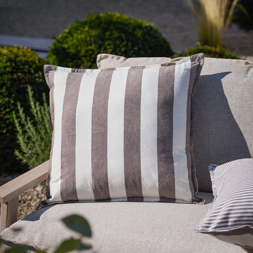 Striped Brown Cushions - Hayle 100% Cotton Outdoor Cushion Cover Chocolate Yard