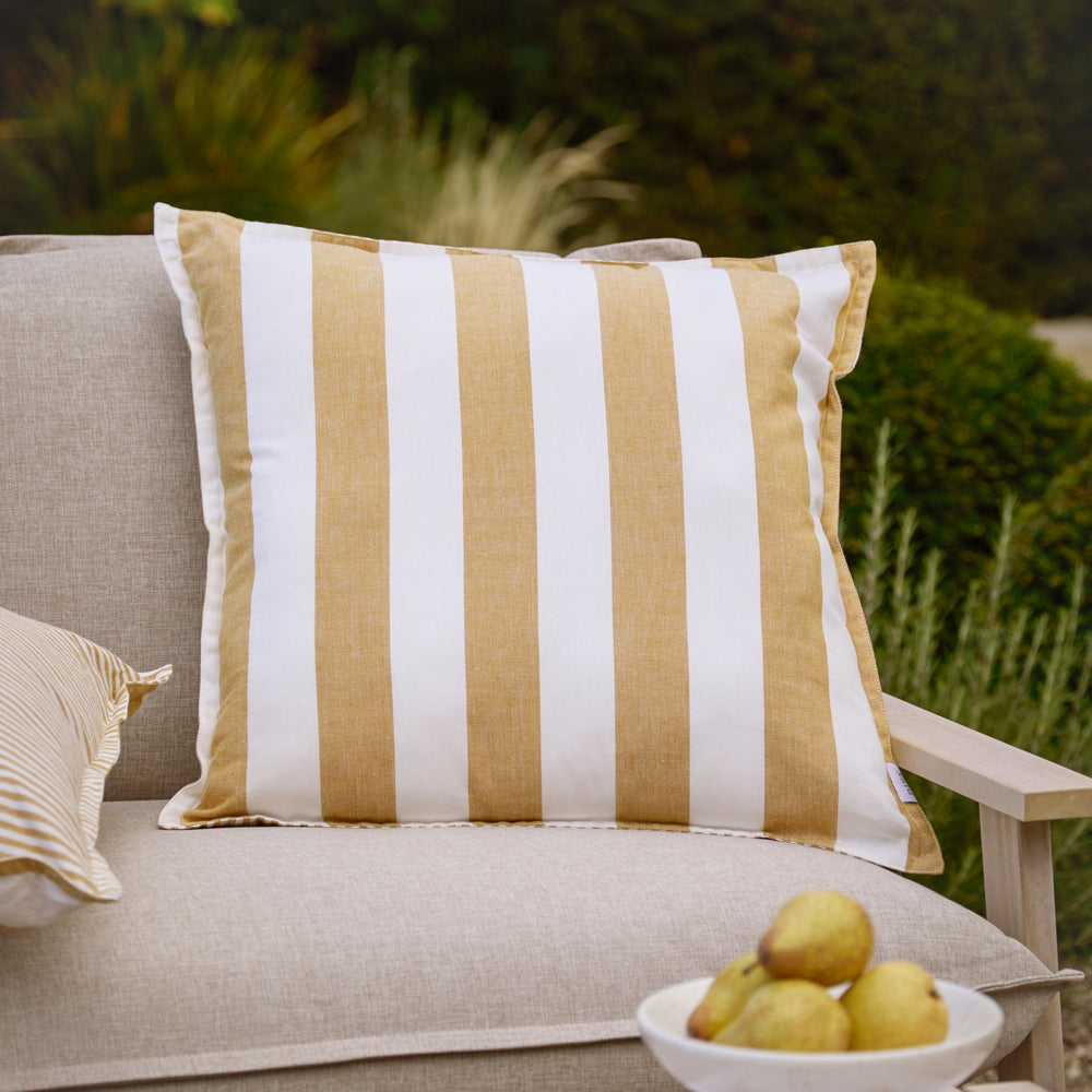 Striped Yellow Cushions - Hayle 100% Cotton Outdoor Cushion Cover Honey Yard