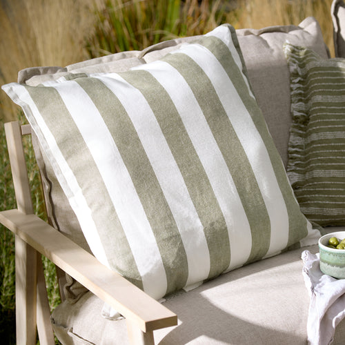 Striped Green Cushions - Hayle 100% Cotton Outdoor Cushion Cover Lichen Yard