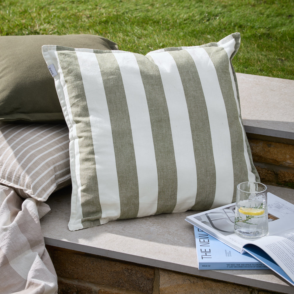 Striped Green Cushions - Hayle 100% Cotton Outdoor Cushion Cover Moss Yard