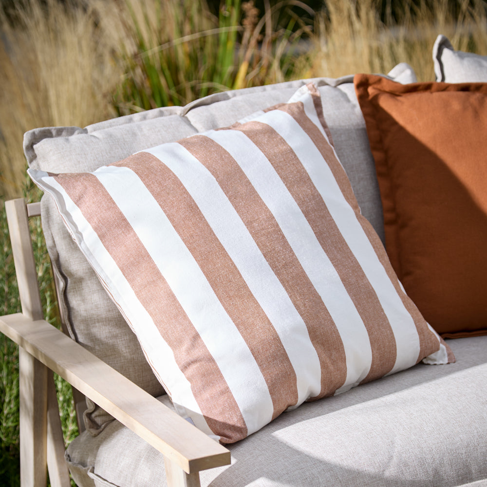 Striped Brown Cushions - Hayle 100% Cotton Outdoor Cushion Cover Pecan Yard