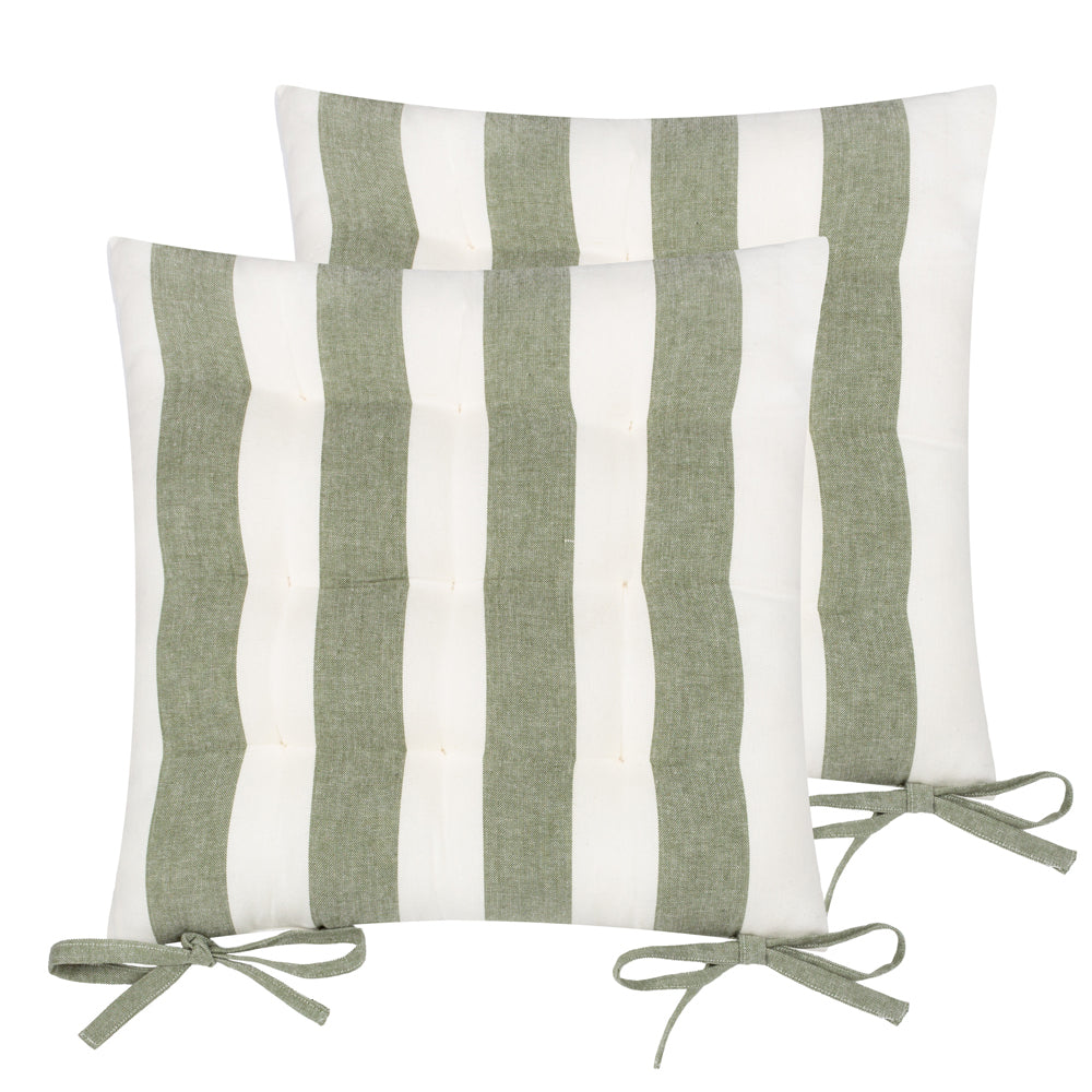Hayle 2 Pack Striped Cotton Seat Pad Cushion Moss