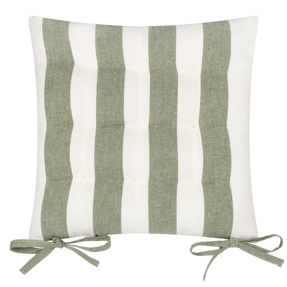 Hayle 2 Pack Striped Cotton Seat Pad Cushion Moss