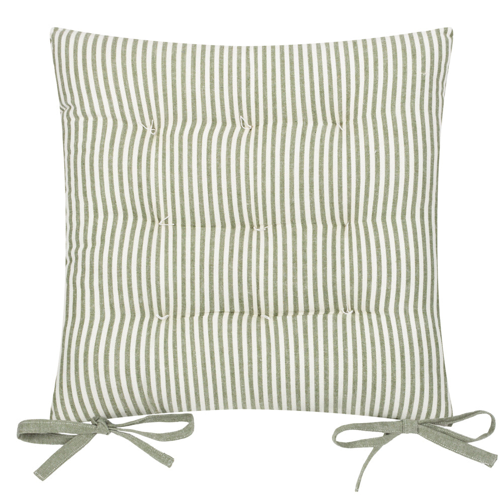 Hayle 2 Pack Striped Cotton Seat Pad Cushion Moss