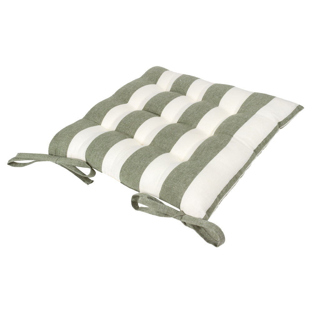 Hayle 2 Pack Striped Cotton Seat Pad Cushion Moss