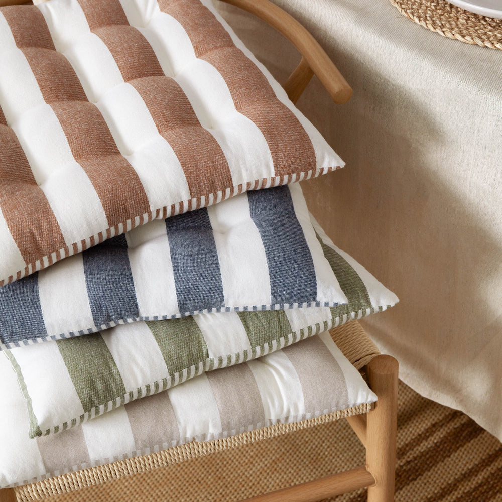 Hayle 2 Pack Striped Cotton Seat Pad Cushion Moss