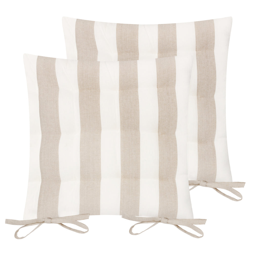 Hayle 2 Pack Striped Cotton Seat Pad Cushion Natural